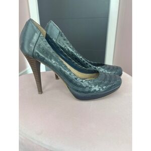 Andrew Geller Woven Leather Stiletto Heel Platform Pumps Womens‎ Size 8M Gray